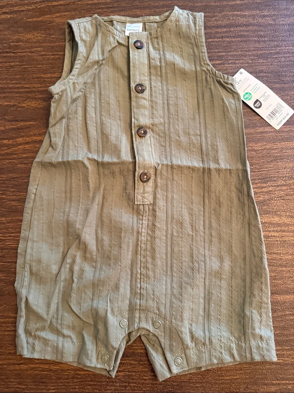 Carter's Olive-Toned Sleeveless Button Front Romper